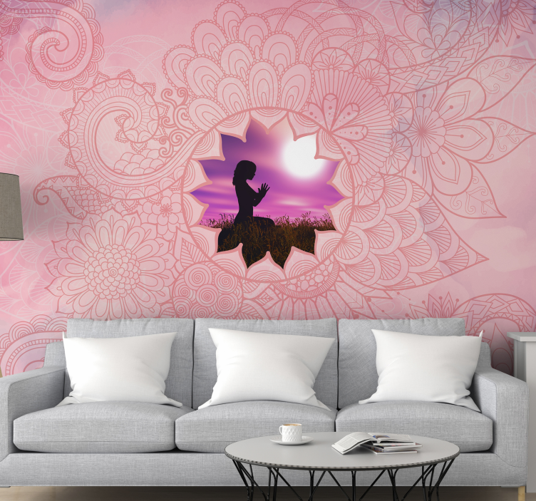 Zen Flowers pink wall mural - TenStickers