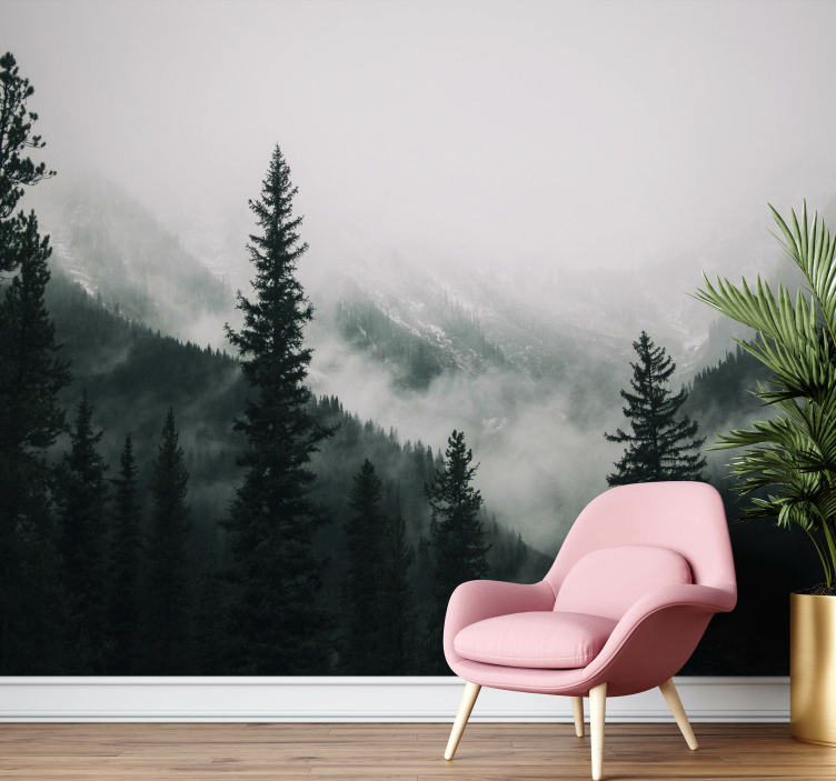 Misty Mountain Landscape forest wall mural - TenStickers