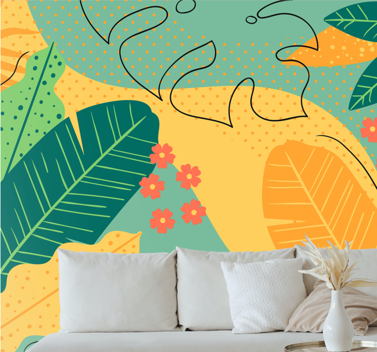 Modern orange leaves wall mural - TenStickers