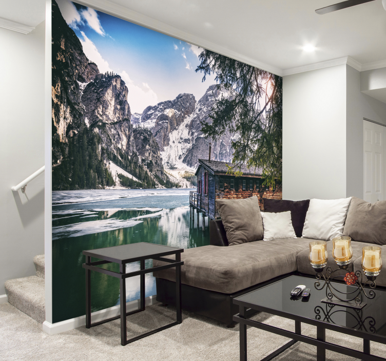 Mountain Lake View landscape wall mural - TenStickers