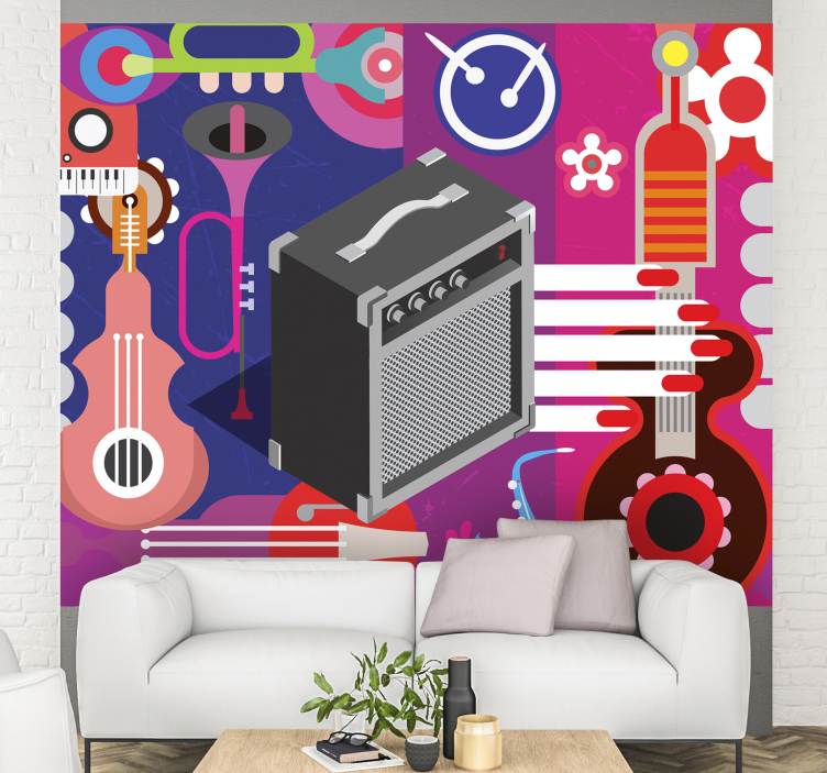 Music wall mural with amplifier and instruments - TenStickers