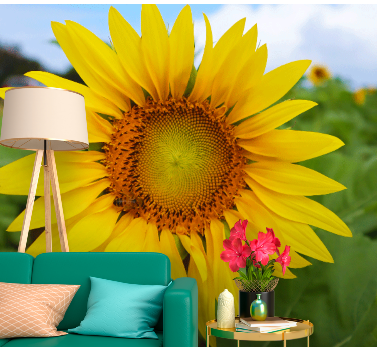 One sunflower and a field wall mural - TenStickers