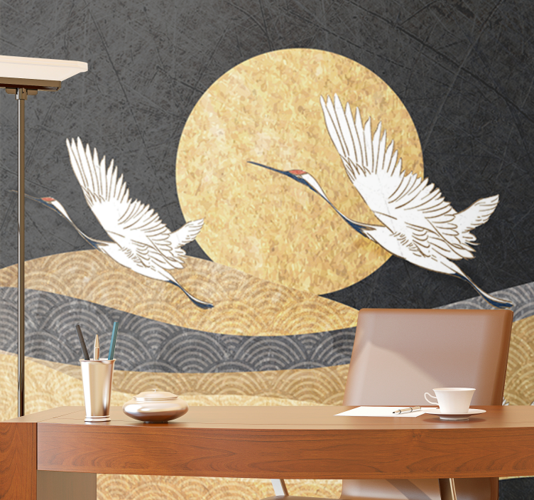 People wall mural cranes flying moon - TenStickers