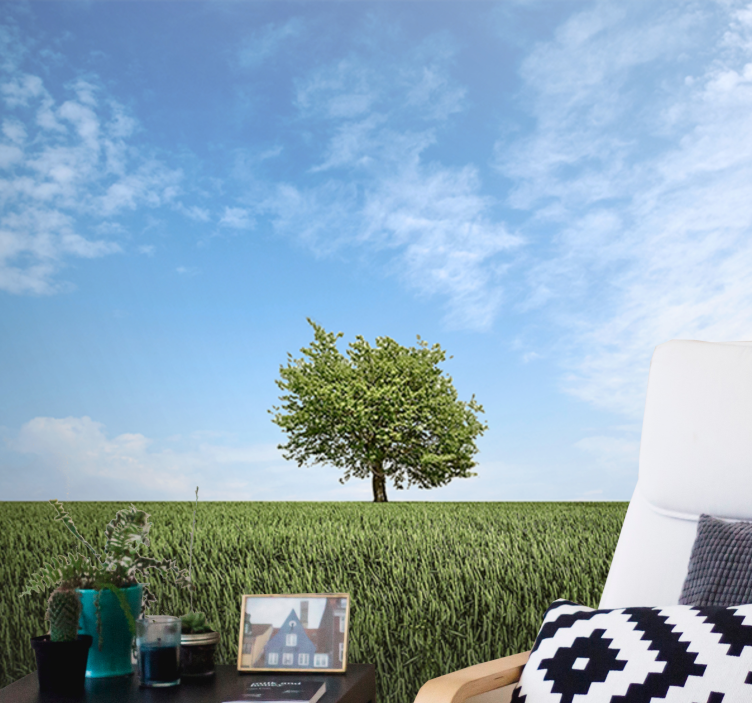 Plain green fields and tree nature wall mural - TenStickers