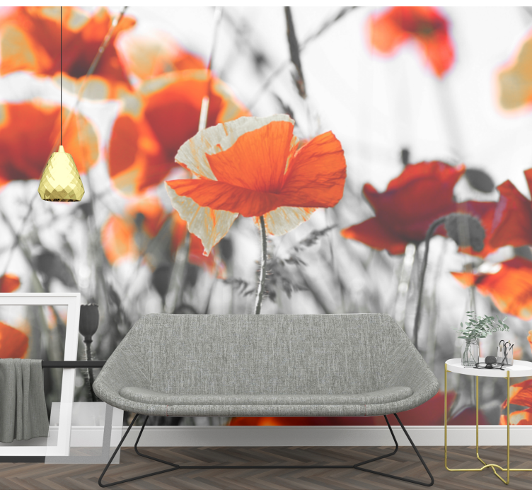 Poppy wall mural lively poppy meadow - TenStickers