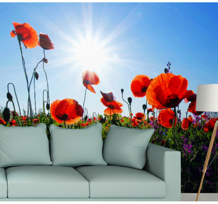 Poppy wall mural sunny poppy field - TenStickers