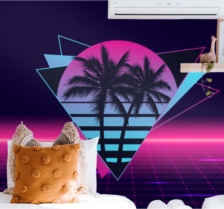 Quote wall mural retro palm geometry - TenStickers