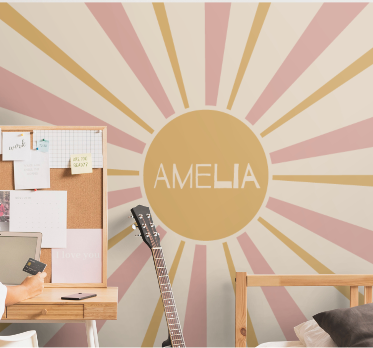 Quote wall mural sunburst personalized name - TenStickers