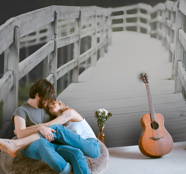 Romantic wall mural couple embracing tranquility - TenStickers