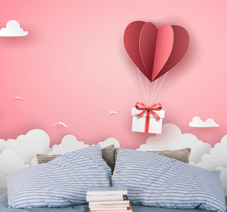 Romantic wall mural heart balloon present - TenStickers