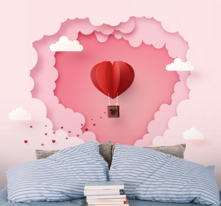 Romantic wall mural heart shaped hot air balloon - TenStickers