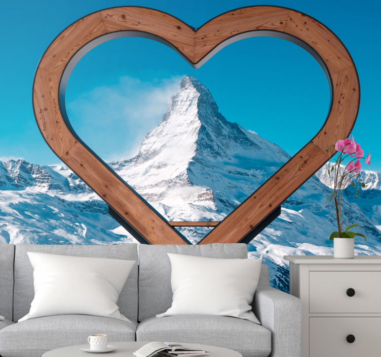 Romantic wall mural heart-shaped mountain view - TenStickers