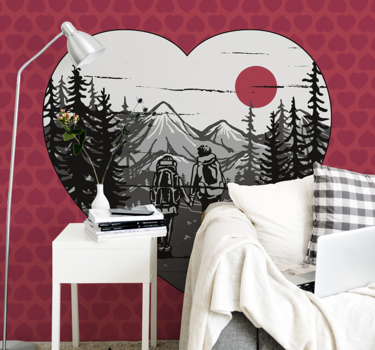 Romantic wall mural mountain heart journey - TenStickers