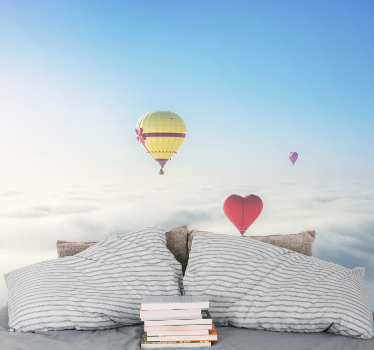 Romantic wall mural with floating heart balloons - TenStickers