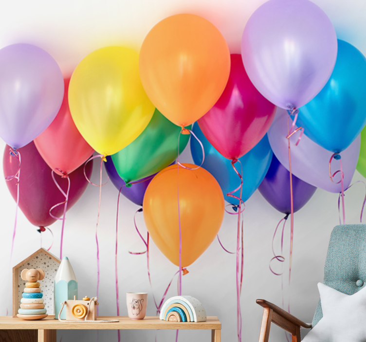 Romantic wall mural with vibrant party balloons - TenStickers