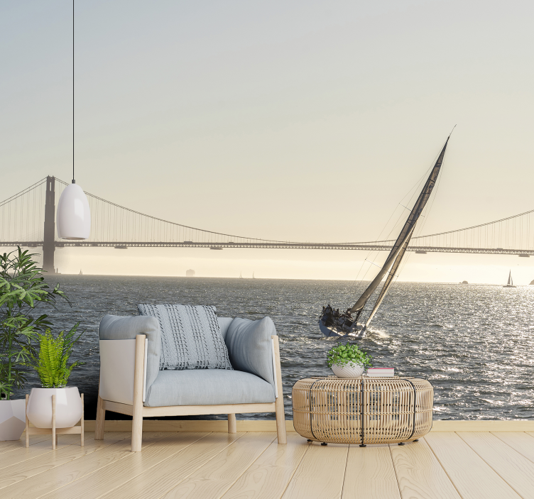 Sailboat Bay Bridge city wall mural - TenStickers
