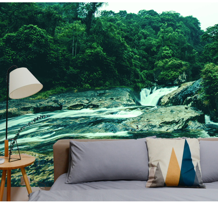 Serene Green Scene wall mural waterfall - TenStickers