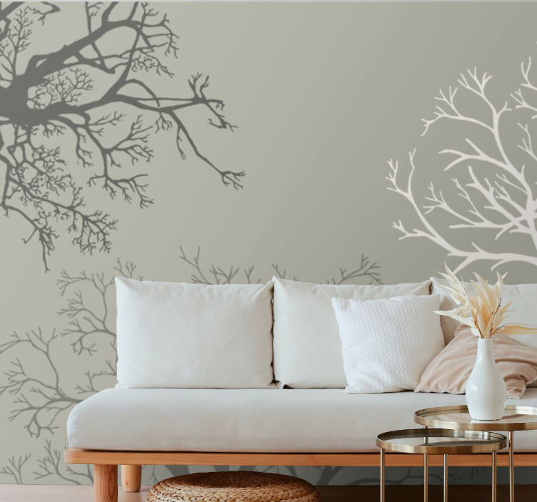 Solid color trees with grey modern wall mural - TenStickers