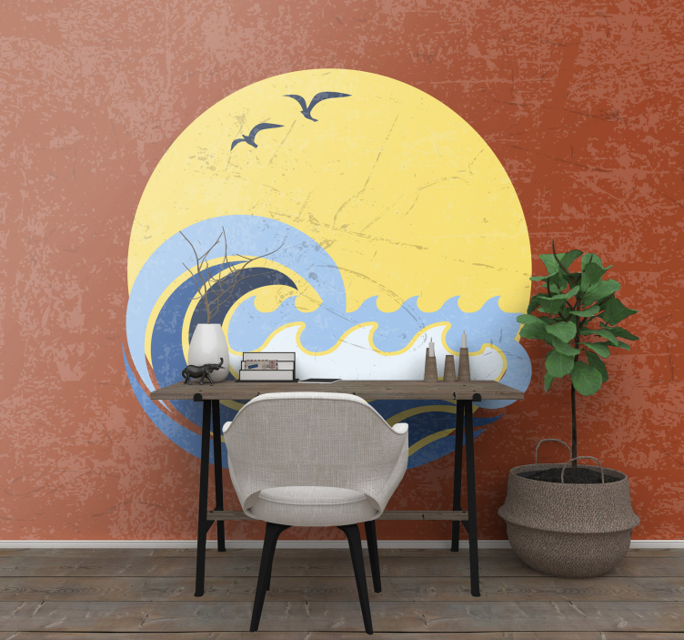 Sun, Beach and Wave vintage wall mural - TenStickers