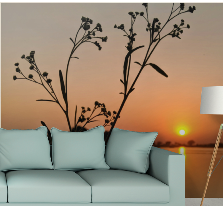 Sunset Silhouette Blossoms wall mural nature - TenStickers