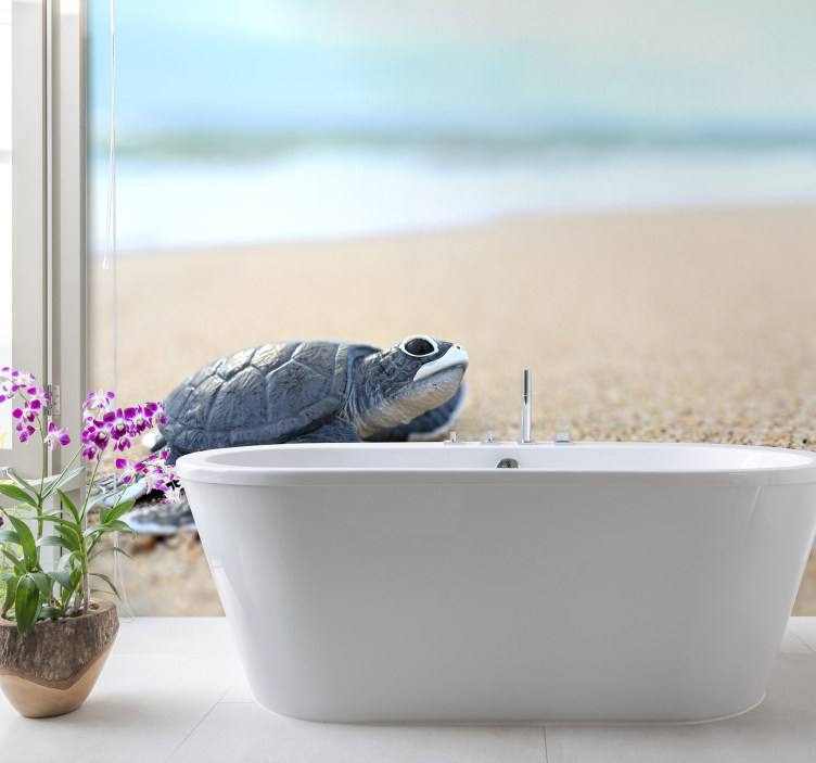 Turtle by the Shore wall mural bathroom - TenStickers