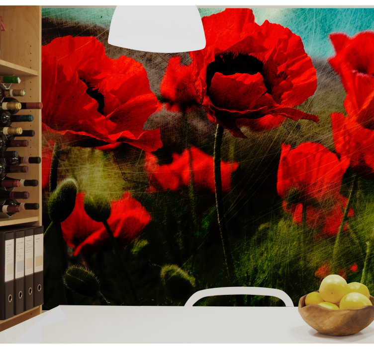Vibrant poppy fields poppy wall mural - TenStickers