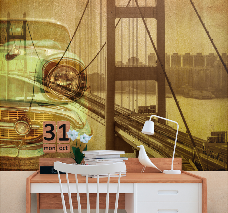 Vintage under bridge Car wall mural - TenStickers