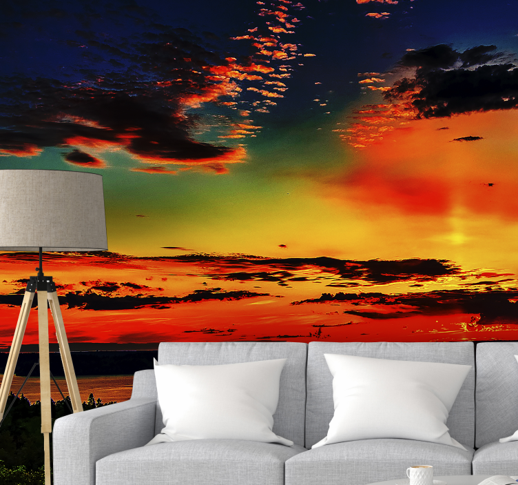 Vivid Sunset Scenery wall mural mountain - TenStickers