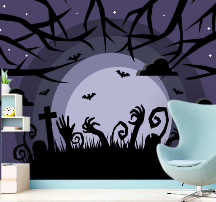 Wall mural halloween haunting graveyard scene - TenStickers