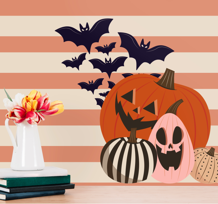 Wall mural halloween jack-o-lanterns and bats - TenStickers