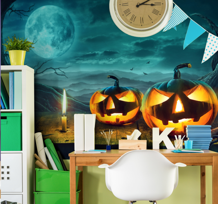 Wall mural halloween radiant pumpkin faces - TenStickers