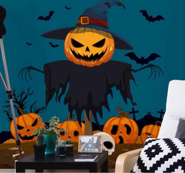 Wall mural halloween spooky pumpkin scarecrow - TenStickers