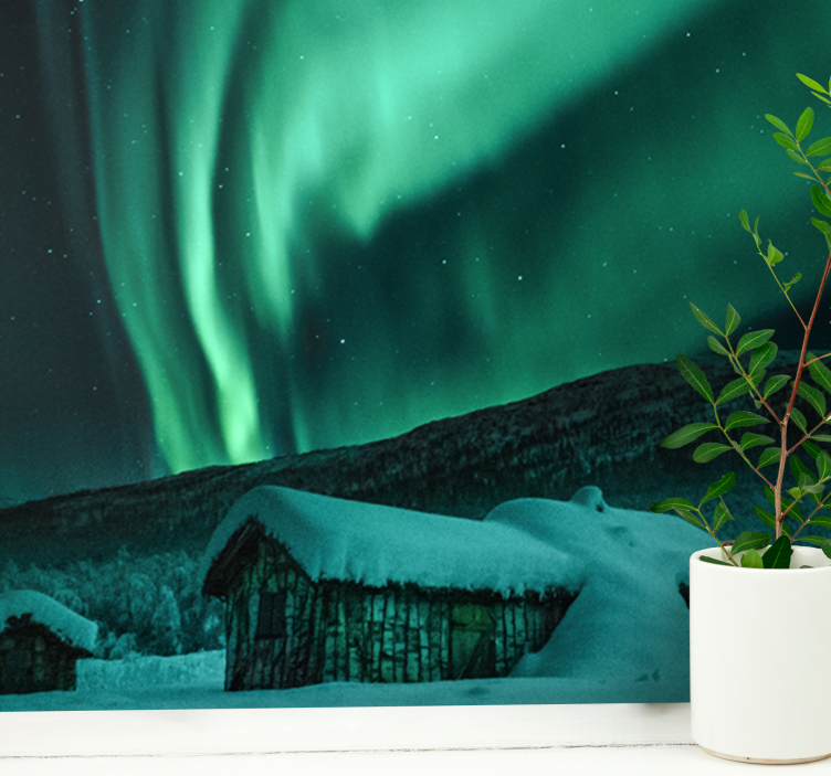 Wall mural mountain snowy landscape aurora - TenStickers
