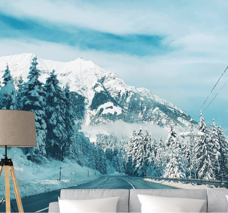 Wall mural mountain snowy mountain road - TenStickers
