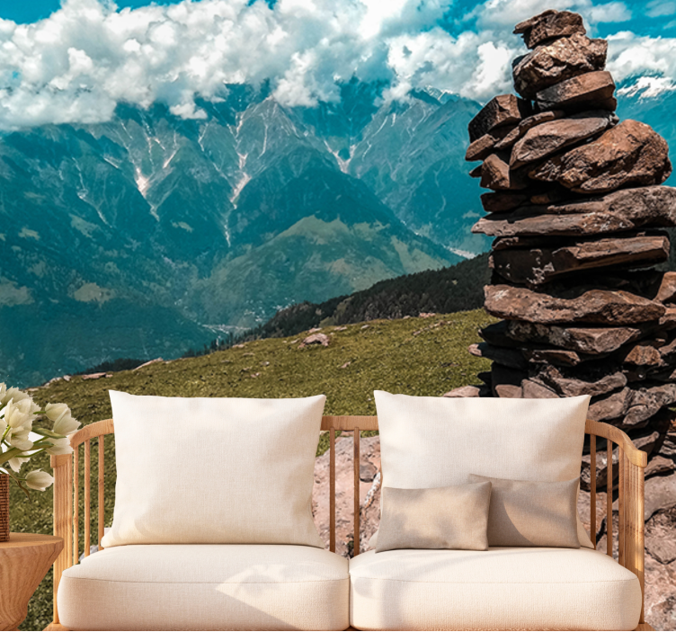 Wall mural mountain stacked stone design - TenStickers
