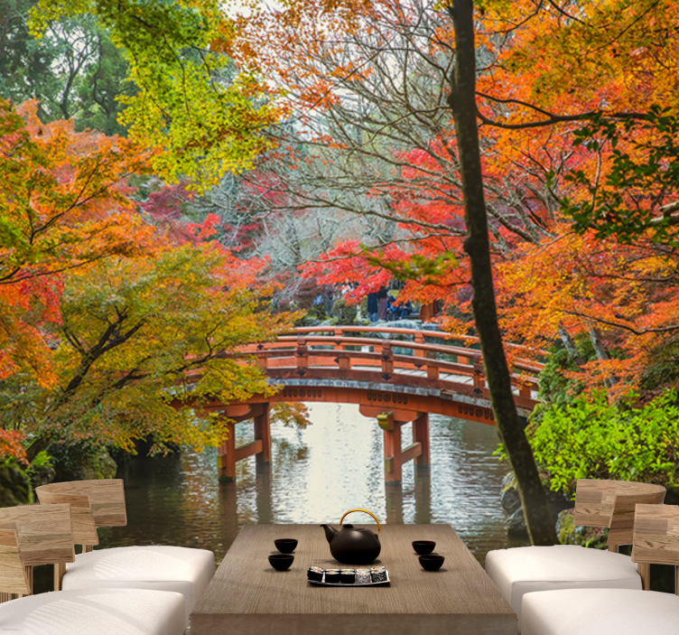 Wall mural nature autumn bridge landscape - TenStickers