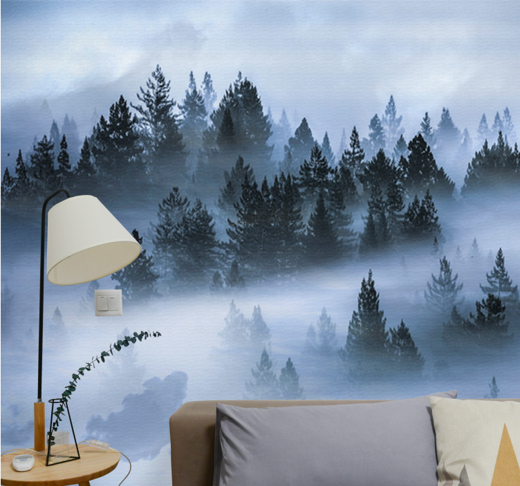 Wall mural nature hazy evergreen woods - TenStickers