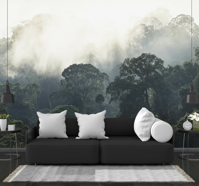 Wall mural nature misty forest scene - TenStickers