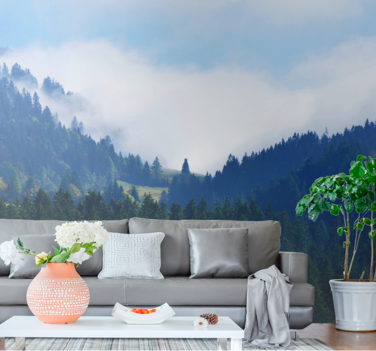 Wall mural nature mountains and fog scene - TenStickers