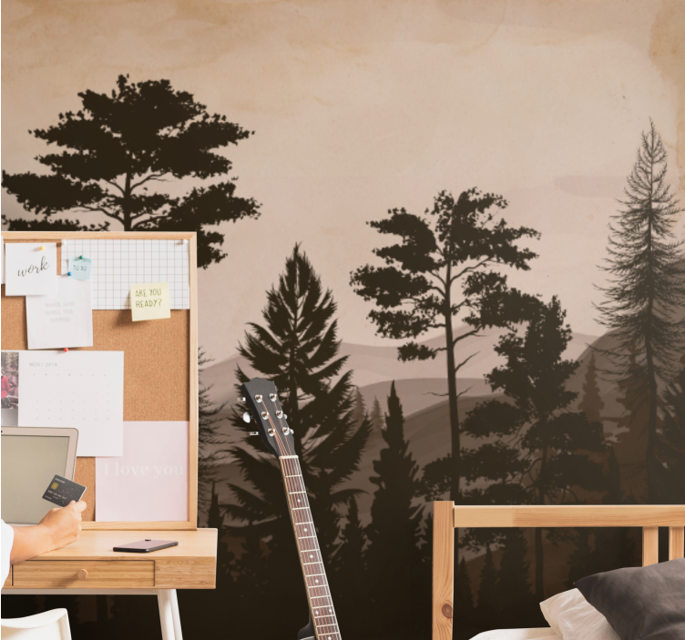 Wall mural nature silhouette forest landscape - TenStickers