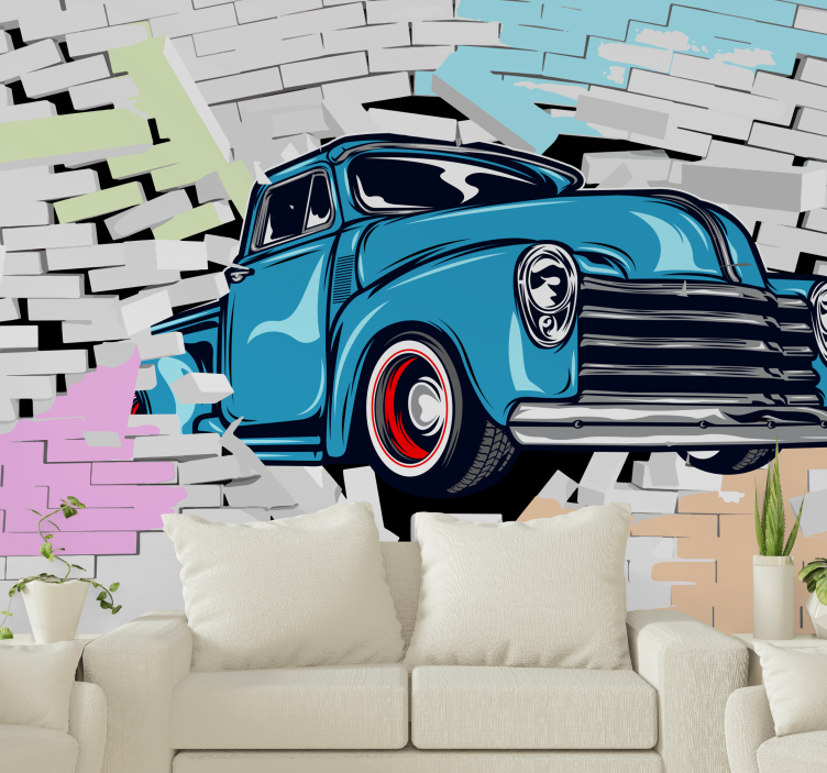 Wall mural vehicle classic blue pickup - TenStickers