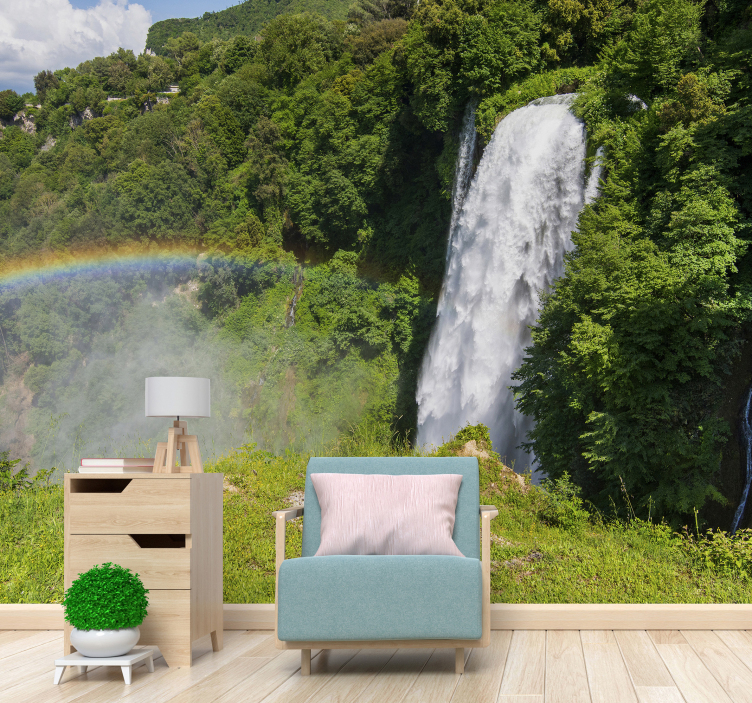 waterfalls with rainbow in nature wall mural - TenStickers