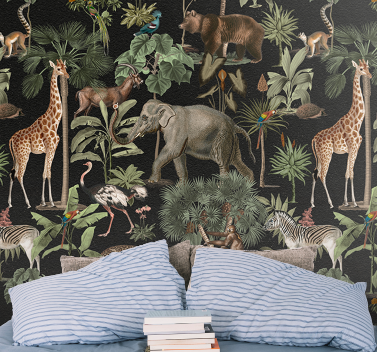 Wild animals with palms Kids wall Murals - TenStickers