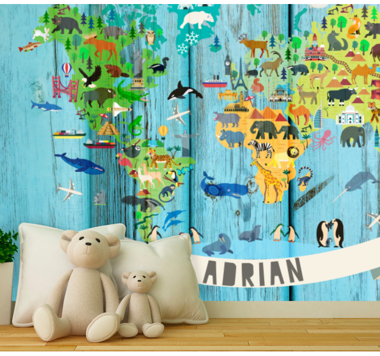 World map wallpaper interactive animal map - TenStickers