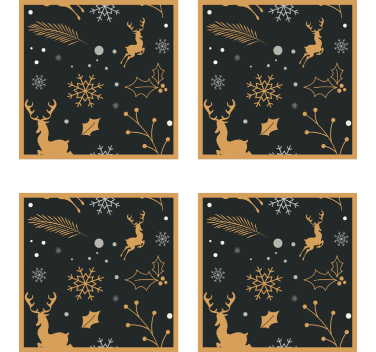 Christmas coasters featuring gold reindeer and snowflakes - TenStickers