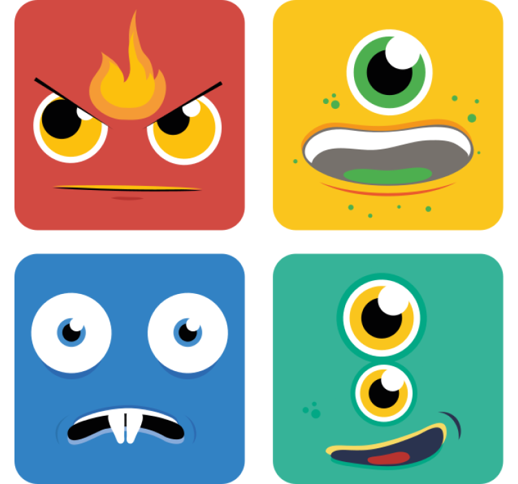 Geek coasters colorful monster faces - TenStickers