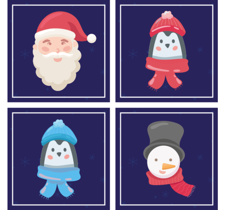 Christmas coasters santa and snowmen faces - TenStickers