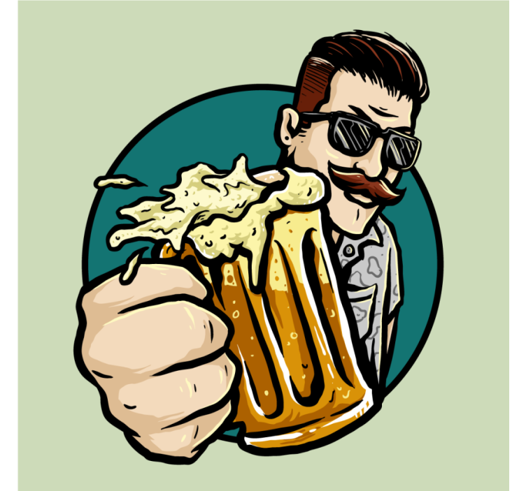 Beer mats mustached man holding mug - TenStickers