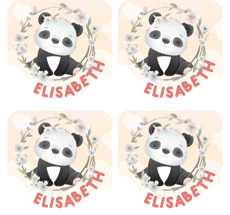 Personalisable coasters featuring a panda with flowers - TenStickers