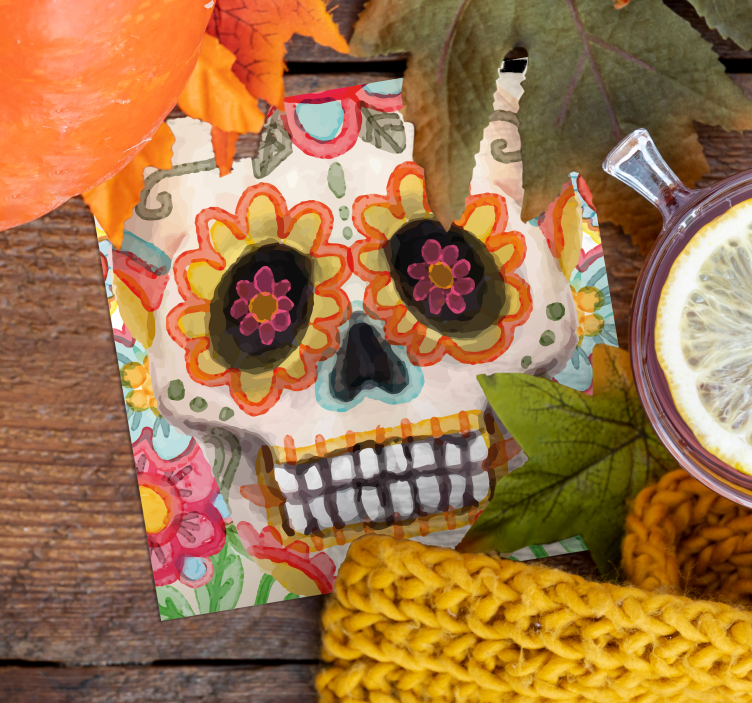 Halloween coaster colorful sugar skull - TenStickers